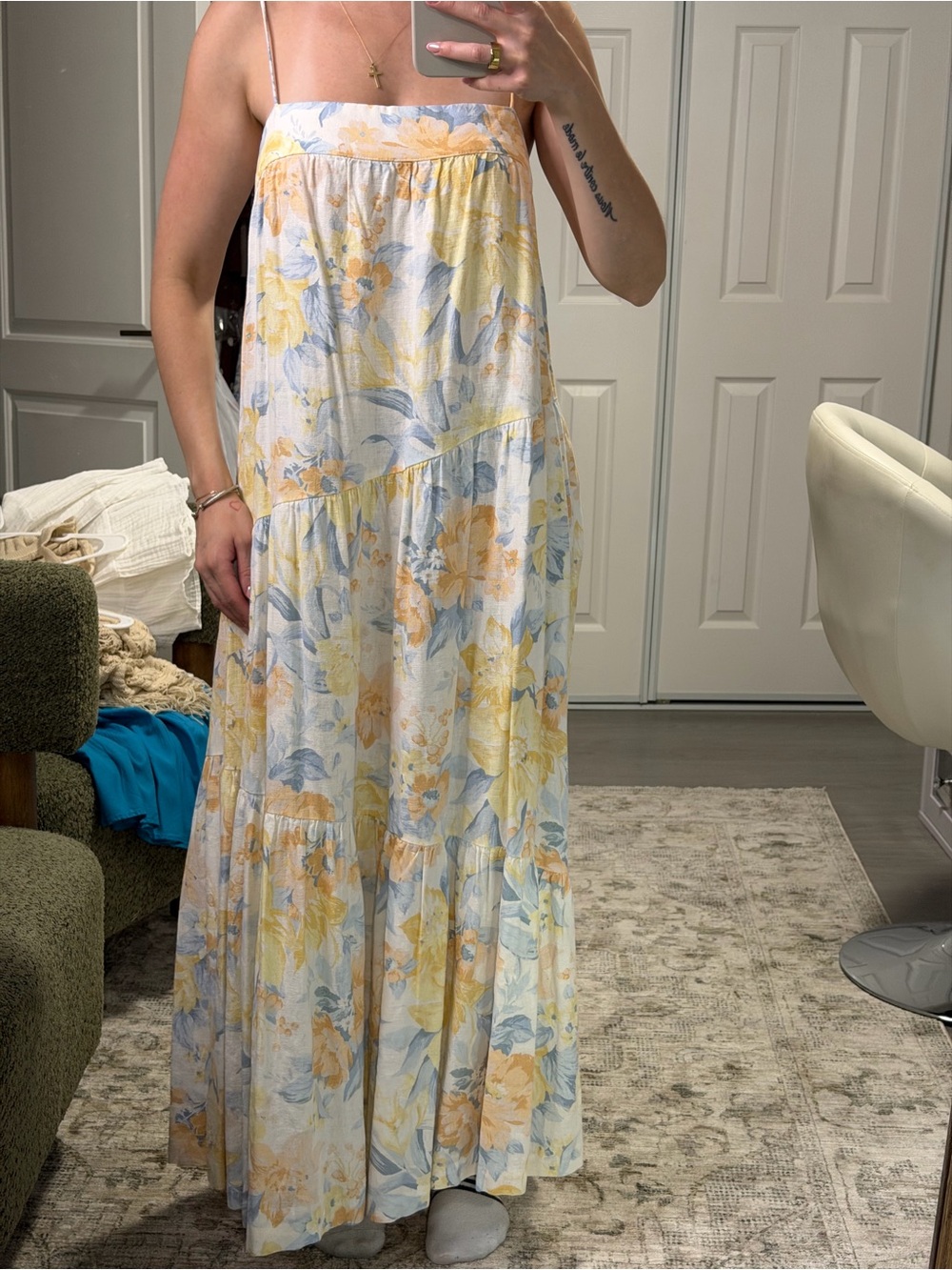 Women's Pastel Floral Maxi Dress — Yellow & Blue